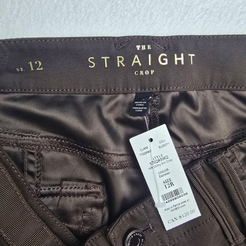 White House Black Market NWT The Straight Crop Pants Brown Satin Panel Size 12 - Picture 4 of 11